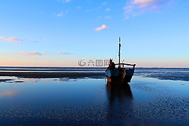 小船,日落,海