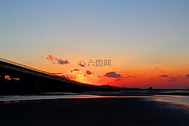 日落,海灘,海