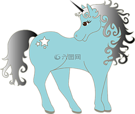 獨(dú)角獸,藍(lán)色,銀