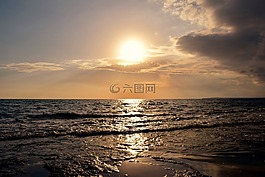 日落,太陽,海