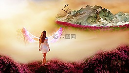霧,山,鳥類