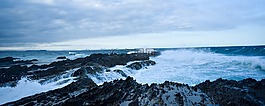 海灘,巖,波