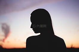 日落,天空,人