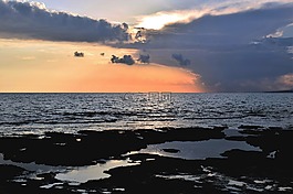 日落,海灘,海