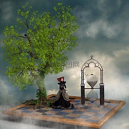 樹,沙漏,棋盤