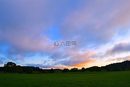 原野,日出,綠色