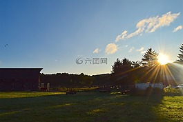 谷倉,農(nóng)田,日出