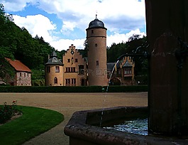 城堡,喷泉,mespelbrunn