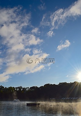 池,日出,噴泉