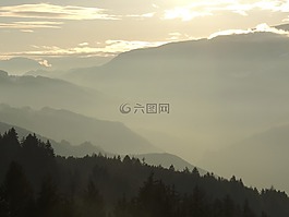 谷,雾,太阳
