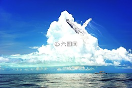 鯨魚,海,天空