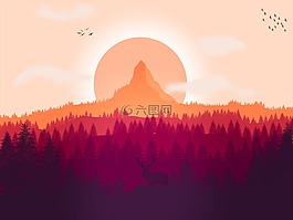 景觀,鹿,鳥