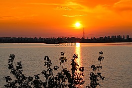 日落,剪影,abendstimmung