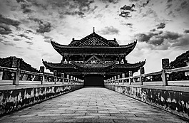 寺廟,黑白,對稱