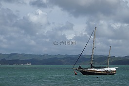 帆船,云,海