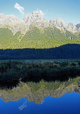 湖,鏡像,山