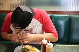 快餐,男子,吃