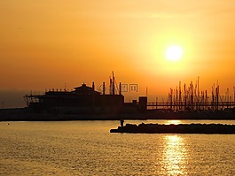 摩天輪,日出,海洋