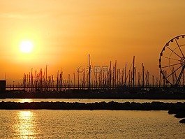 摩天輪,日出,海洋