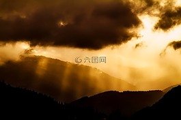 日落,黃昏,山