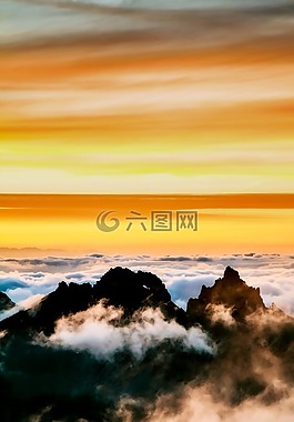 日出,山,天空