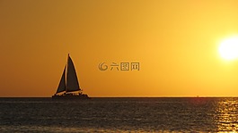 日落,加勒比海,海灘
