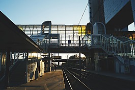 站,日落,電車