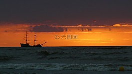 海,日落,假期