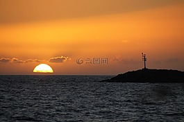 日落,景觀,海