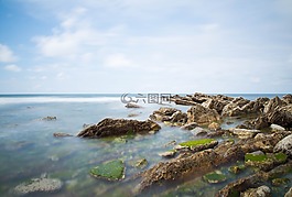 海灘,云,地平線