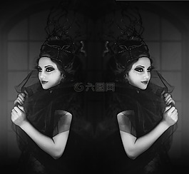 黑白色,女人,鏡像