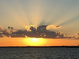 日落,水,船