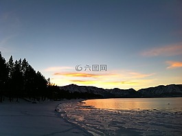 日落,太浩湖,晚上