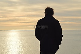 男子,海,地平線