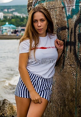 女孩,海,海灘
