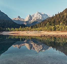 山,明信片,湖