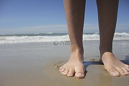 腳,海灘,海