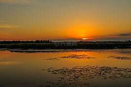 日落,春天湖,巴德布豪