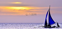 日落,帆船,船