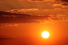 日落,太陽,云
