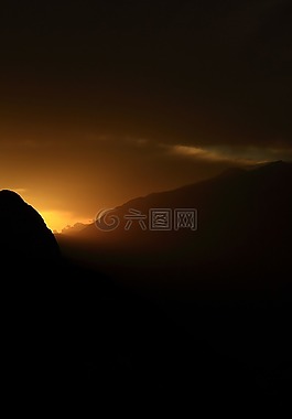 景觀,山,日落