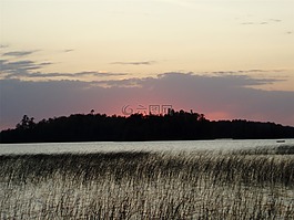 日落,湖,夏天