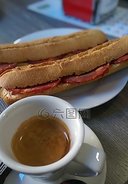 咖啡,早餐,食堂或前面的
