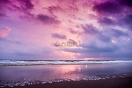 岸,海灘,日落