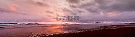 岸,海灘,日落