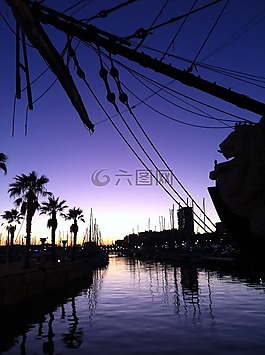 日落,休息,海