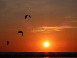 日落,風箏,風箏沖浪