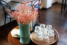 杯,咖啡廳,鮮花