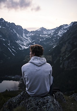 單,湖,男子