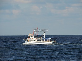 藍色,船,海